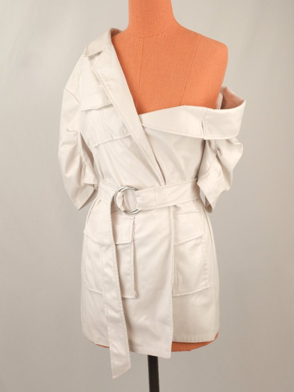 Cinq a Sept Katie Faux Leather Belted One-Shoulder Puff-Sleeve Utility Jacket, 0